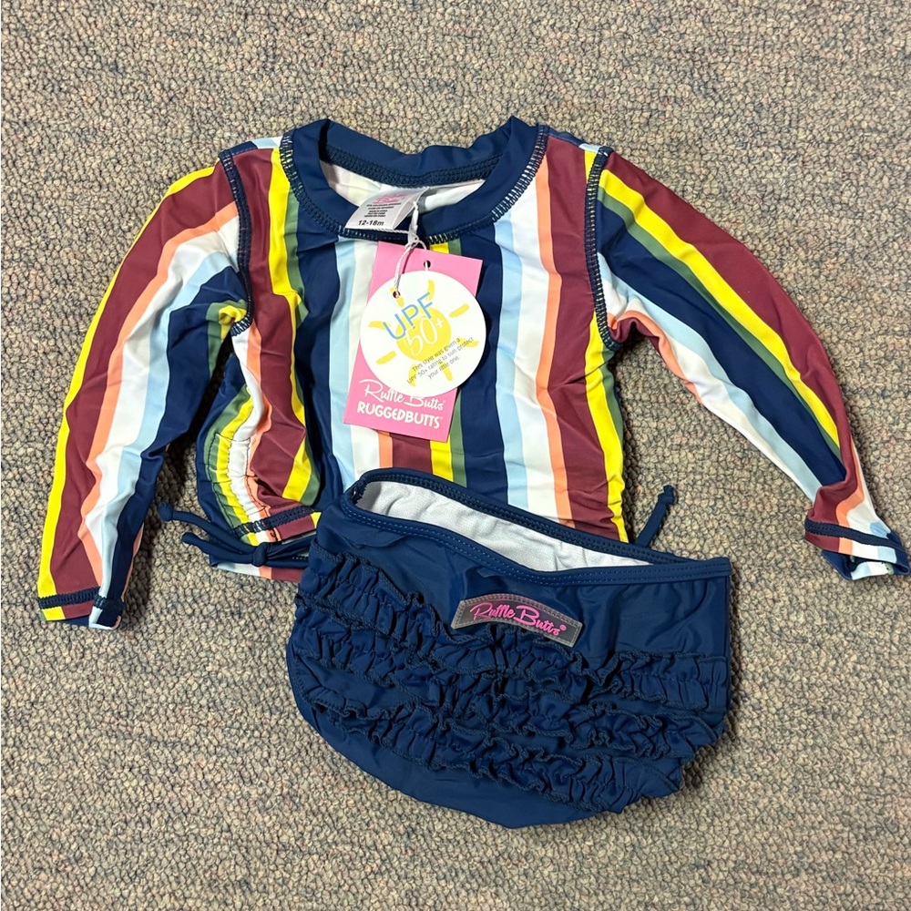 Ruffle Butts Colorful Striped Rashguard Set - Picture 2 of 3